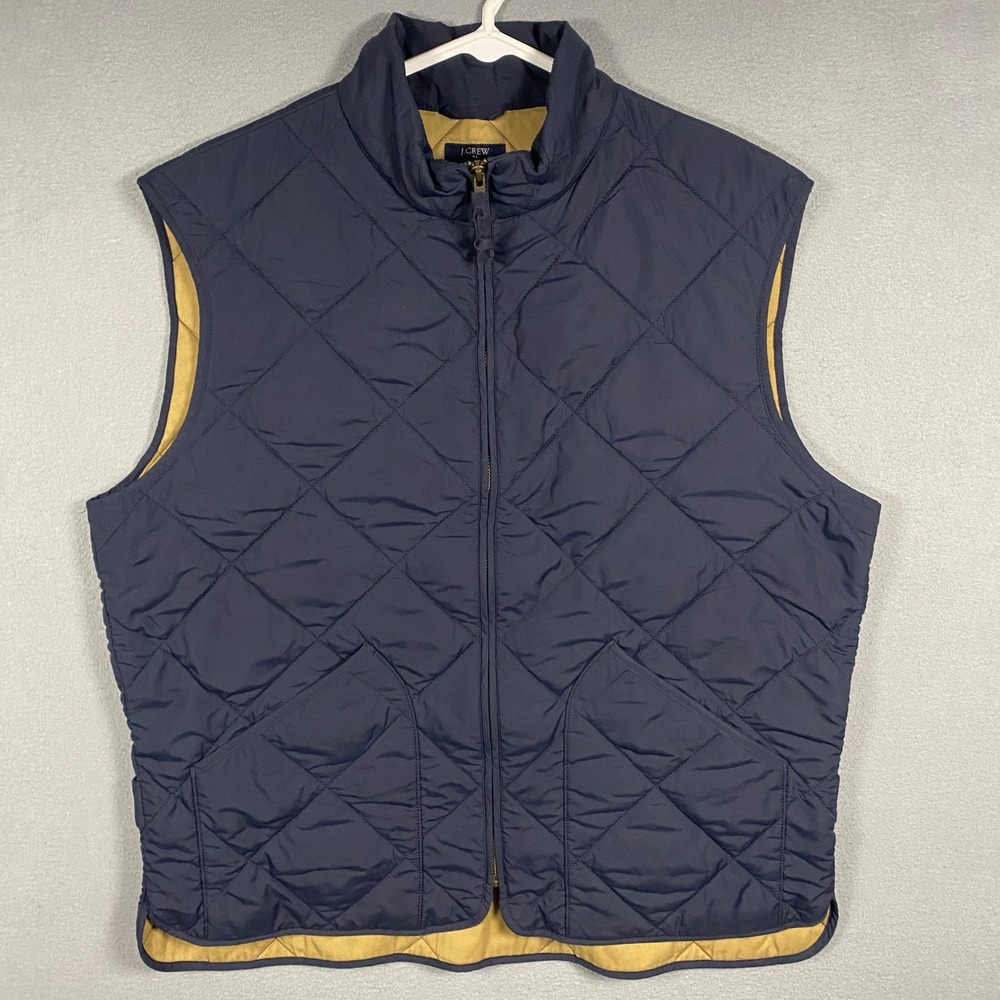 J.Crew Sussex Quilted Vest Mens Large Navy Blue Diamond Stitch Full Zip 47752